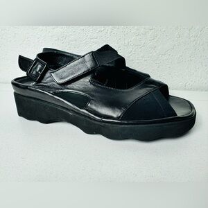Thierry Rabotin Sandals Womens 38 Black Leather Italy Platform Comfort Shoe
